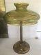 Antique Loetz Bohemian Green Threaded Art Glass Table Lamp Nouveau Brass Base