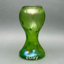 Antique Loetz Creta Rusticana Art Nouveau Iridescent Green Art Glass Vase