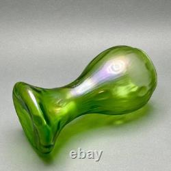 Antique Loetz Creta Rusticana Art Nouveau Iridescent Green Art Glass Vase