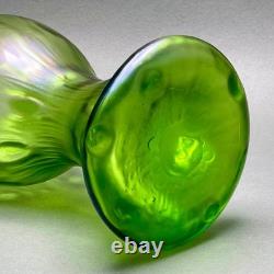 Antique Loetz Creta Rusticana Art Nouveau Iridescent Green Art Glass Vase