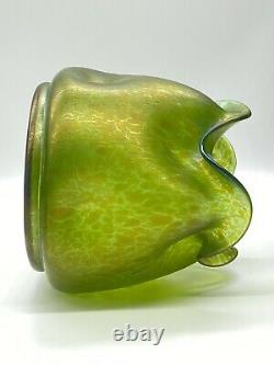 Antique Loetz Diana Cisele Iridescent Green Art Glass Dimpled Vase