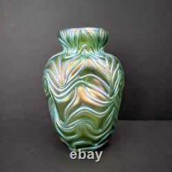 Antique Loetz Formosa Crete Glass Vase Green Iridescence 5.75 Tall Art Nouveau