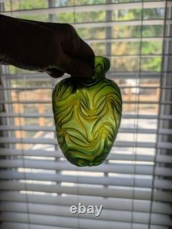 Antique Loetz Formosa Crete Glass Vase Green Iridescence 5.75 Tall Art Nouveau