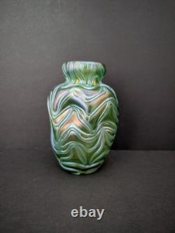 Antique Loetz Formosa Crete Glass Vase Green Iridescence 5.75 Tall Art Nouveau