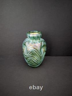 Antique Loetz Formosa Crete Glass Vase Green Iridescence 5.75 Tall Art Nouveau