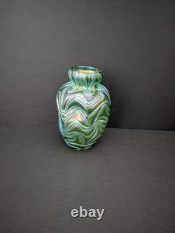 Antique Loetz Formosa Crete Glass Vase Green Iridescence 5.75 Tall Art Nouveau