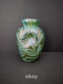 Antique Loetz Formosa Crete Glass Vase Green Iridescence 5.75 Tall Art Nouveau