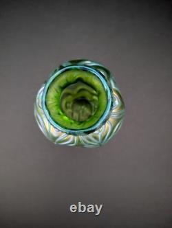 Antique Loetz Formosa Crete Glass Vase Green Iridescence 5.75 Tall Art Nouveau