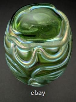 Antique Loetz Formosa Crete Glass Vase Green Iridescence 5.75 Tall Art Nouveau