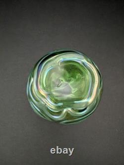 Antique Loetz Formosa Crete Glass Vase Green Iridescence 5.75 Tall Art Nouveau
