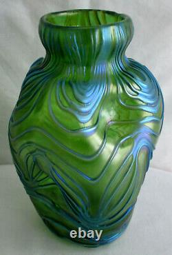Antique Loetz Glass Blue Green Studio Creta Formosa iridescent vase Art Nouveau