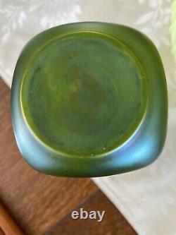 Antique Loetz Glass Vase Green Stretch Metal Art Nouveau Overlay 7 Iiridescent