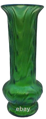 Antique Loetz Iridescent Green Art Nouveau 7 Glass Vase