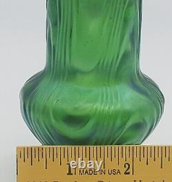 Antique Loetz Iridescent Green Art Nouveau 7 Glass Vase