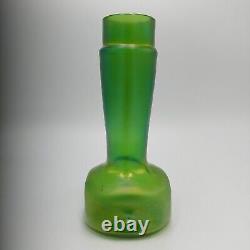 Antique Loetz Kralik Iridescent Art Nouveau Bohemian Art Glass Green Vase