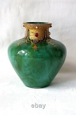 Antique Loetz Marmoriertes (Malachite) green glass vase c 1893