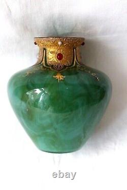 Antique Loetz Marmoriertes (Malachite) green glass vase c 1893