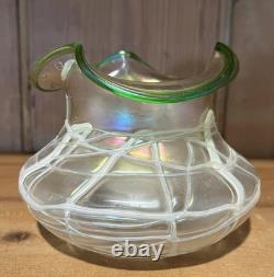 Antique Loetz Threaded Pearlescent & Green Art Nouveau Iridescent Glass Vase