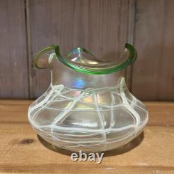 Antique Loetz Threaded Pearlescent & Green Art Nouveau Iridescent Glass Vase