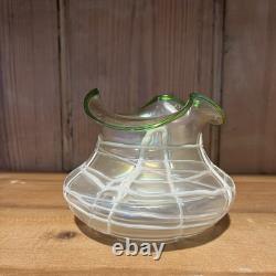 Antique Loetz Threaded Pearlescent & Green Art Nouveau Iridescent Glass Vase