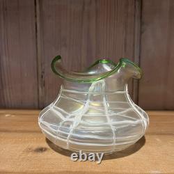 Antique Loetz Threaded Pearlescent & Green Art Nouveau Iridescent Glass Vase