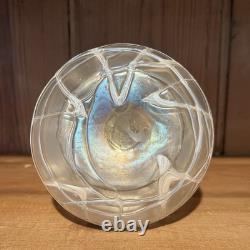 Antique Loetz Threaded Pearlescent & Green Art Nouveau Iridescent Glass Vase