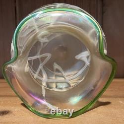 Antique Loetz Threaded Pearlescent & Green Art Nouveau Iridescent Glass Vase
