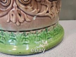 Antique Majolica Art Nouveau Umbrella Stand Cane Holder 17x10, Brown & Green