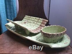 Antique Majolica Asparagus Tray Serving dish French plate Platter Drainer 3 Part