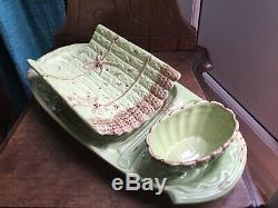 Antique Majolica Asparagus Tray Serving dish French plate Platter Drainer 3 Part