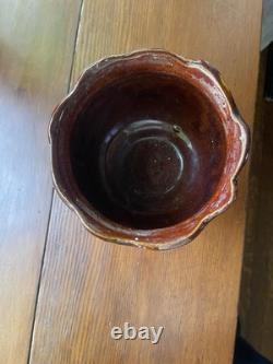 Antique Majolica Pedestal Jardinière Vase Art Nouveau Brown Green Yellow Glaze