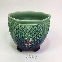 Antique Majolica Weller Art Nouveau Rose Planter Floral Blue Green Large