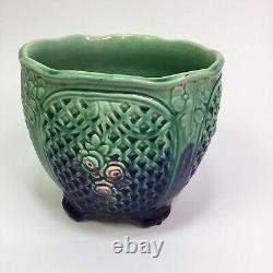 Antique Majolica Weller Art Nouveau Rose Planter Floral Blue Green Large
