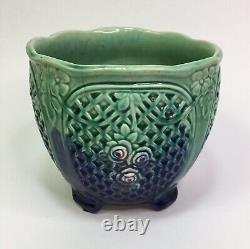 Antique Majolica Weller Art Nouveau Rose Planter Floral Blue Green Large