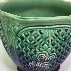Antique Majolica Weller Art Nouveau Rose Planter Floral Blue Green Large