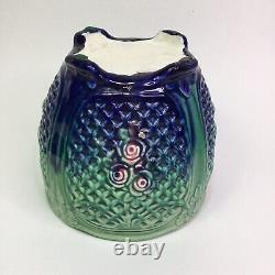 Antique Majolica Weller Art Nouveau Rose Planter Floral Blue Green Large