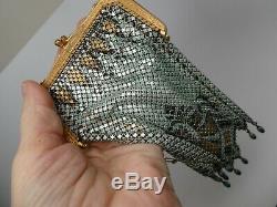 Antique Mandalian Mfg. Co. Art Nouveau Deco Bronze Green Gold Tone Mesh Purse