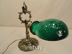 Antique Mephistopheles Rembrandt Desk/piano/bankers Lamp Green Glass Shade Vtg