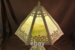 Antique Miller Art Nouveau GREEN Slag Glass Table Lamp