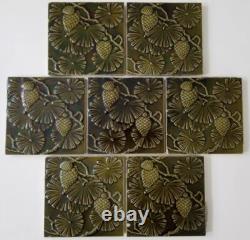 Antique Minton Ceramic Tile 7 Pine Cone Art Nouveau Pottery Green Arts Crafts