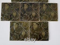 Antique Minton Ceramic Tile 7 Pine Cone Art Nouveau Pottery Green Arts Crafts
