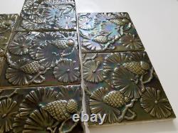 Antique Minton Ceramic Tile 7 Pine Cone Art Nouveau Pottery Green Arts Crafts