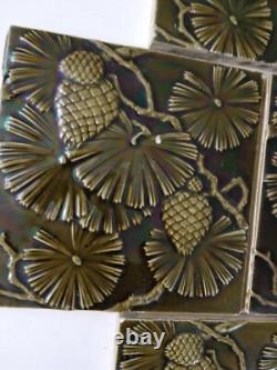 Antique Minton Ceramic Tile 7 Pine Cone Art Nouveau Pottery Green Arts Crafts