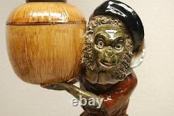 Antique Minton Majolica Porcelain Nouveau Monkey Oil Lamp Whimsical Slag Glass