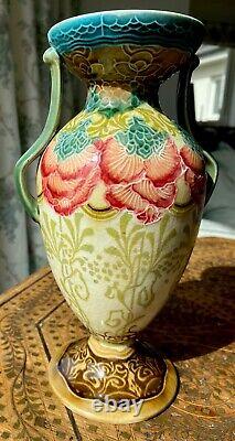 Antique Mintons Floral Art Nouveau early Secessionist, twin handled vase