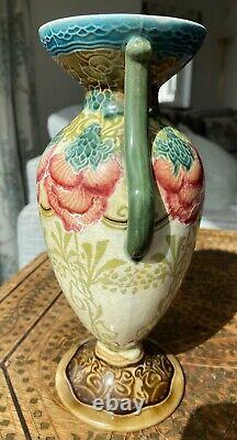 Antique Mintons Floral Art Nouveau early Secessionist, twin handled vase