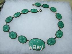 Antique Neiger Art Nouveau Czech Chinese Jade Green Glass Flower Necklace Choker