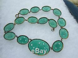 Antique Neiger Art Nouveau Czech Chinese Jade Green Glass Flower Necklace Choker