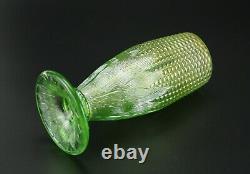Antique Northwood Lime Green Carnival Glass Corn Vase with Stalk Base Stunning