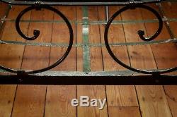 Antique Original French Small Single Green Wrought Iron Folding Day/Sofa Bed
